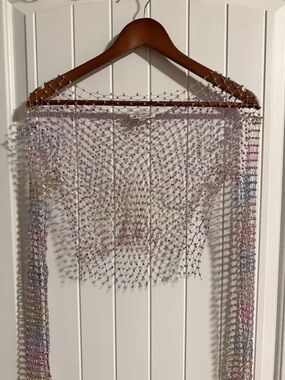 Beaded Mesh Shawl in Pastel Multicolor
